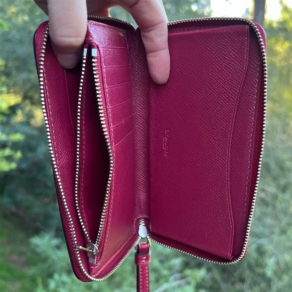 COACH Medium Wallet Red w Silver Hardware Wrist Strap Attached AUTHENTIC - Picture 5 of 10